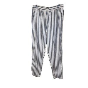 Women’s Tahari Blue White Classic Railroad Stripe Lagenlook Linen Pants sz XL